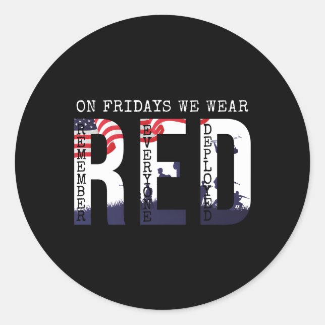 On Fridays We Wear Red Friday American Flag Milita Classic Round Sticker (Front)