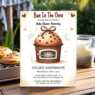On Fun Retro Boho Cake Bun In The Oven Baby Shower Invitation
