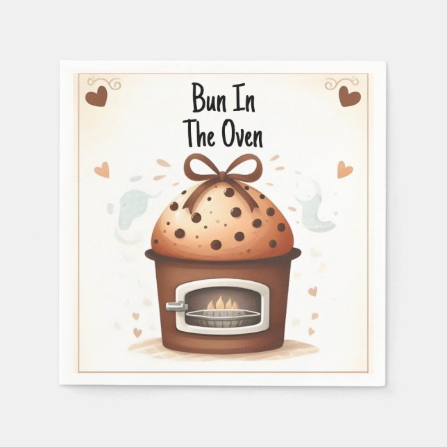 On Fun Retro Boho Cake Bun In The Oven Baby Shower Napkin (Front)