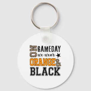 On Gameday Footll We Wear Orange And Black Leopard Key Ring