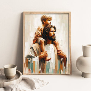 On His Shoulders, Jesus Christ and Little Boy, Chr Poster