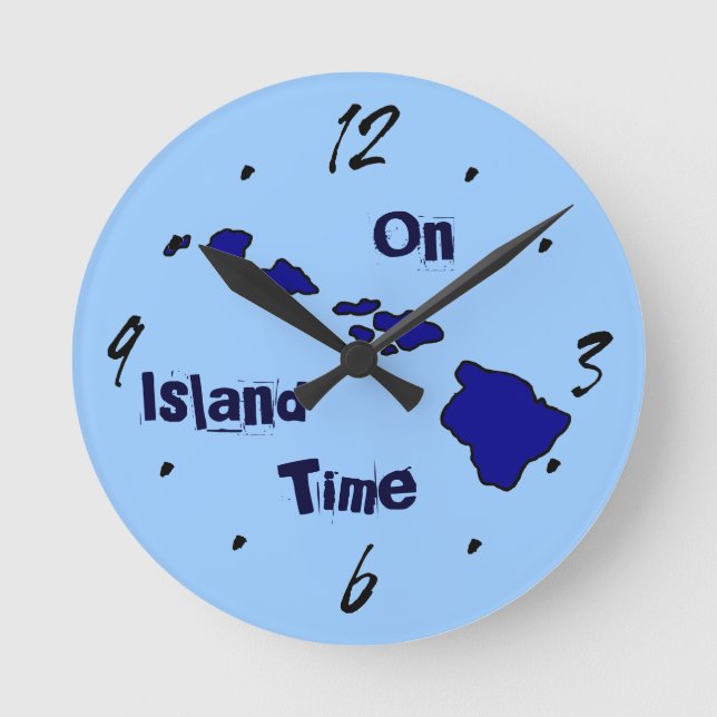 On Island Time blue Hawaiian islands wall clock (Front)