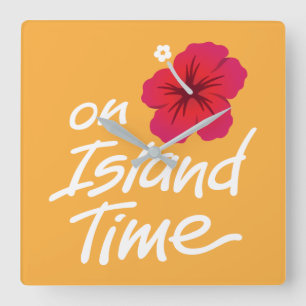 On Island Time Clock with Hibiscus graphic