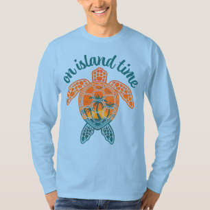On Island Time Tropical Sunset Sea Turtle Design T-Shirt