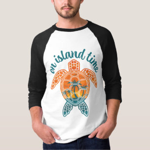 On Island Time Tropical Sunset Sea Turtle Design T-Shirt