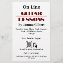 On Line Guitar Lessons Flyer Double-sided printing