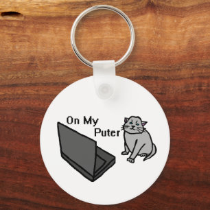 On My Puter Funny Computer Gray Cat Meme Key Ring