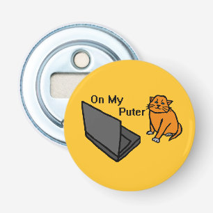 On My Puter Funny Computer Orange Cat Meme Bottle Opener
