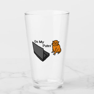On My Puter Funny Computer Orange Cat Meme Glass