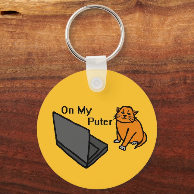 On My Puter Funny Computer Orange Cat Meme Key Ring (Front)
