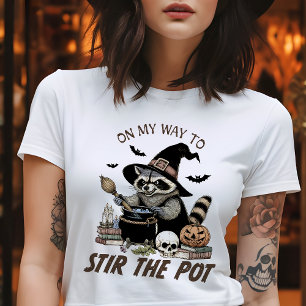 On My Way Stir the Pot Vintage Racoon Halloween T-Shirt