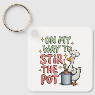 On My Way To Stir The Pot Cute Girly Goose Trendy Key Ring