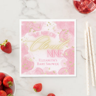 On Pink Cloud Nine 9 Gold Glitter Girl Baby Shower Napkin