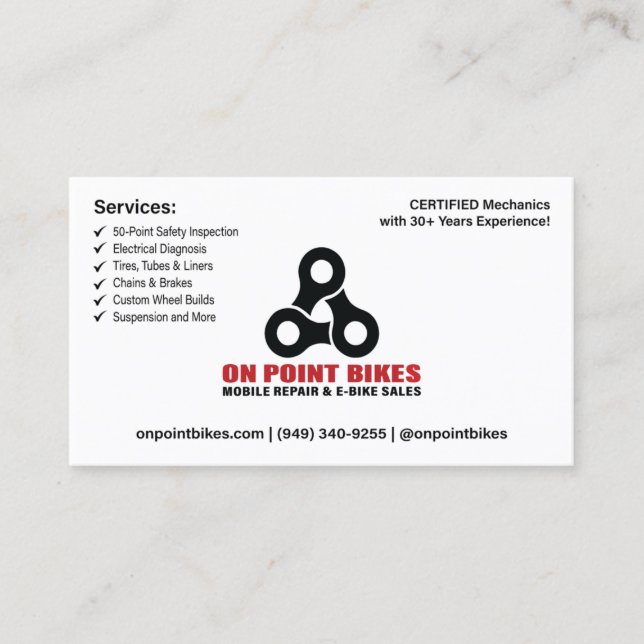 On Point Bikes Custom Design Business Card (Front)