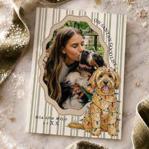 On Santa's Good List Golden Doodle Dog Holiday Card