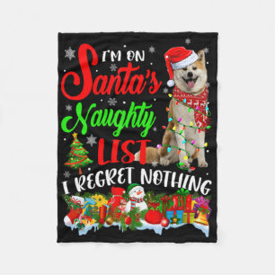 On Santas Naughty List Xmas Shiba Inu T Shirt Fleece Blanket