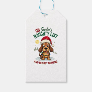 On Santa's Xmas Naughty List Regret Nothing Basset Gift Tags