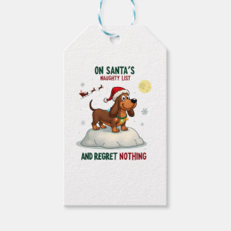 On Santa's Xmas Naughty List Regret Nothing Basset Gift Tags