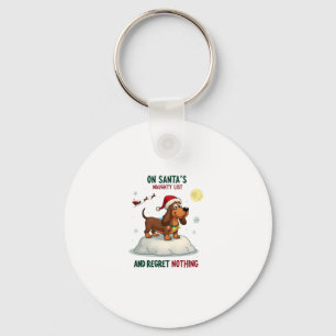 On Santa's Xmas Naughty List Regret Nothing Basset Key Ring