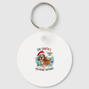 On Santa's Xmas Naughty List Regret Nothing Basset Key Ring