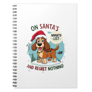 On Santa's Xmas Naughty List Regret Nothing Basset Notebook