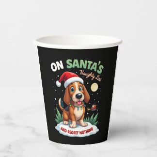 On Santa's Xmas Naughty List Regret Nothing Basset Paper Cups