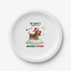 On Santa's Xmas Naughty List Regret Nothing Basset Paper Plate