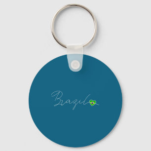 On Shirt Brasil Simple Brazilian Flag Heart Key Ring