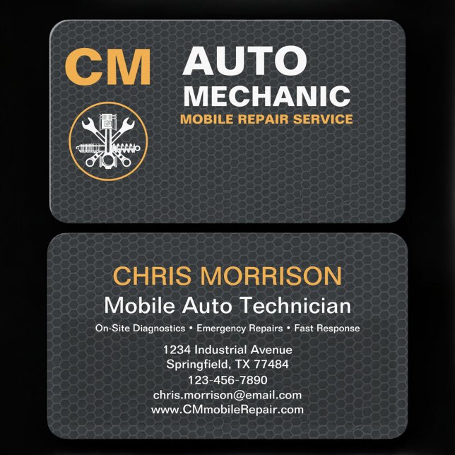 On-Site Mobile Car Repair Mechanic Contact Business Card (Creator Uploaded)