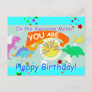On the Awesome Metre You Cartoon Dinosaur Birthday Postcard