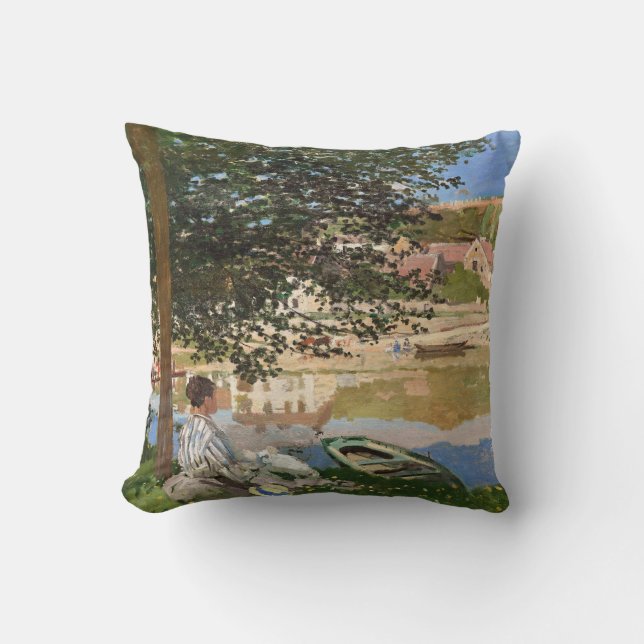 On the Bank of the Seine by Monet Cushion (Front)