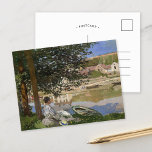 On the Bank of the Seine | Claude Monet Postcard<br><div class="desc">On the Bank of the Seine, Bennecourt (1868), or River Scene at Bennecourt, is an oil on canvas painting by French impressionist painter Claude Monet. The artwork portrays Monet's future wife Camille Doncieux looking back from an island in the Seine towards the village of Gloton on the outskirts of Bennecourt....</div>