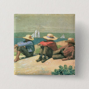 On the Beach, 1875 (w/c) 15 Cm Square Badge