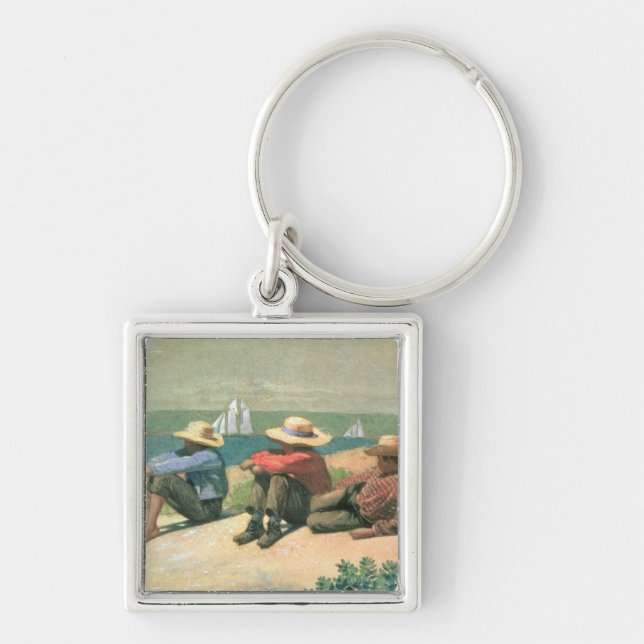 On the Beach, 1875 (w/c) Key Ring (Front)