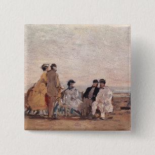 On the Beach at Trouville, c.1865 15 Cm Square Badge