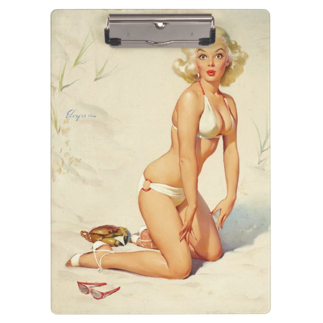 On the Beach Retro Pin-up Girl Clipboard (Front)
