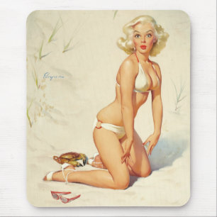 On the Beach Retro Pin-up Girl Mouse Pad