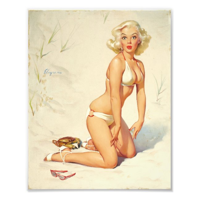 On the Beach Retro Pin-up Girl Photo Print (Front)