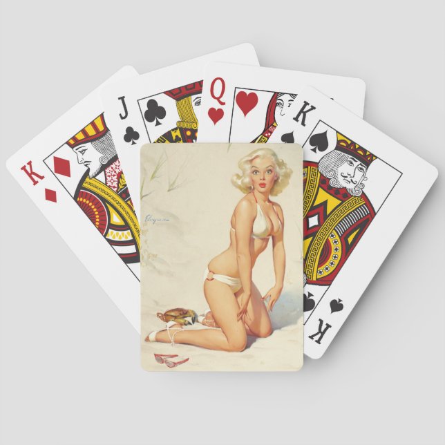 On the Beach Retro Pin-up Girl Playing Cards (Back)