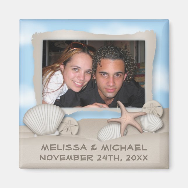 On the Beach Seashell & Photo Save the Date Magnet (Front)