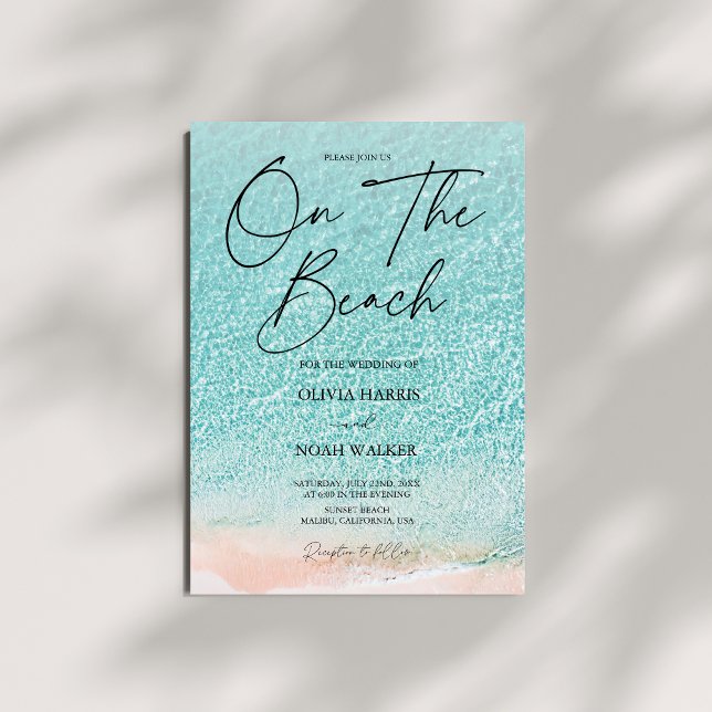 On The Beach Summer Blue Ocean tropical  wedding Invitation (Creator Uploaded)