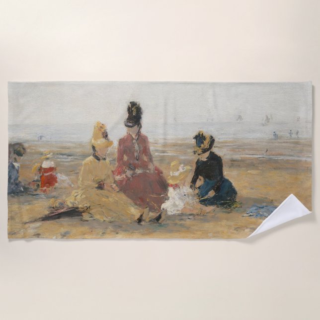 On the Beach Trouville 1887 by Eugene Boudin  Beach Towel (Front)
