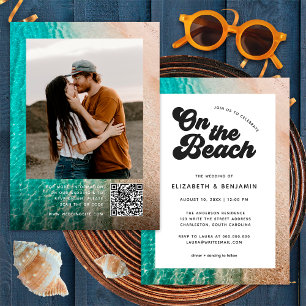 On The Beach Typography Photo QR Code Wedding Invitation