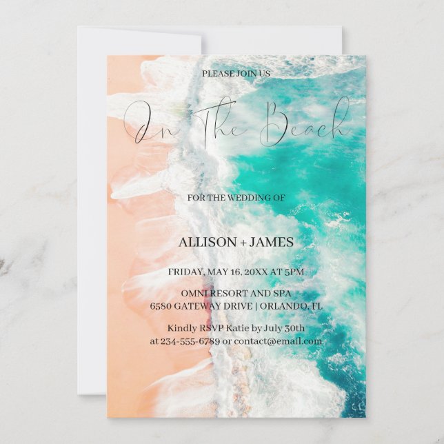 On The Beach : Watercolor Beach Wedding  Invitation (Front)