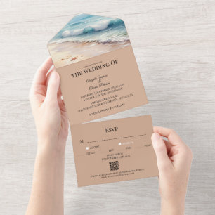 On the beach watercolor wedding invite