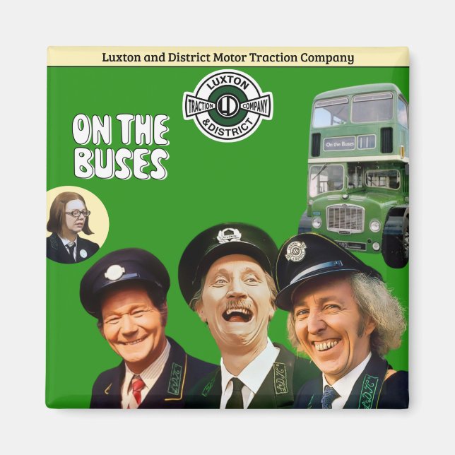 On The Buses Square Fridge Magnet (Front)