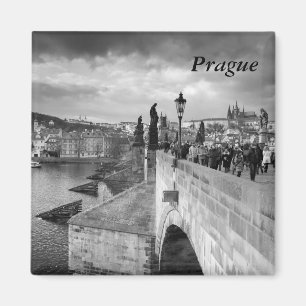 on the Charles Bridge under a stormy sky in Prague Magnet