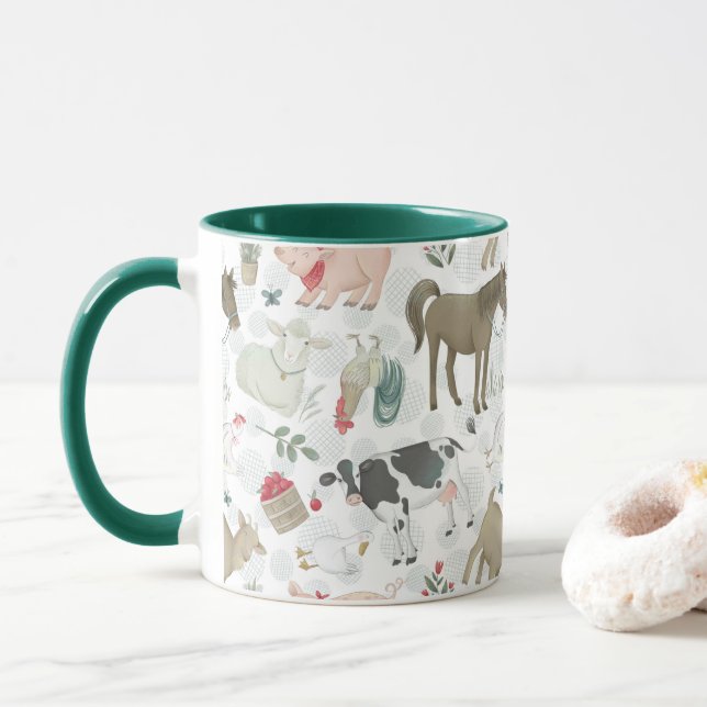 On The Farm Animal Farmhouse Country Green Mug (With Donut)