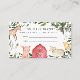 On The Farm Baby Shower Guess How Many Diapers Enclosure Card