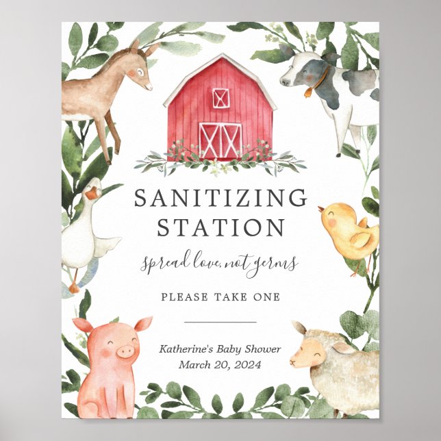 On The Farm Baby Shower Sanitising Station Sign (Front)